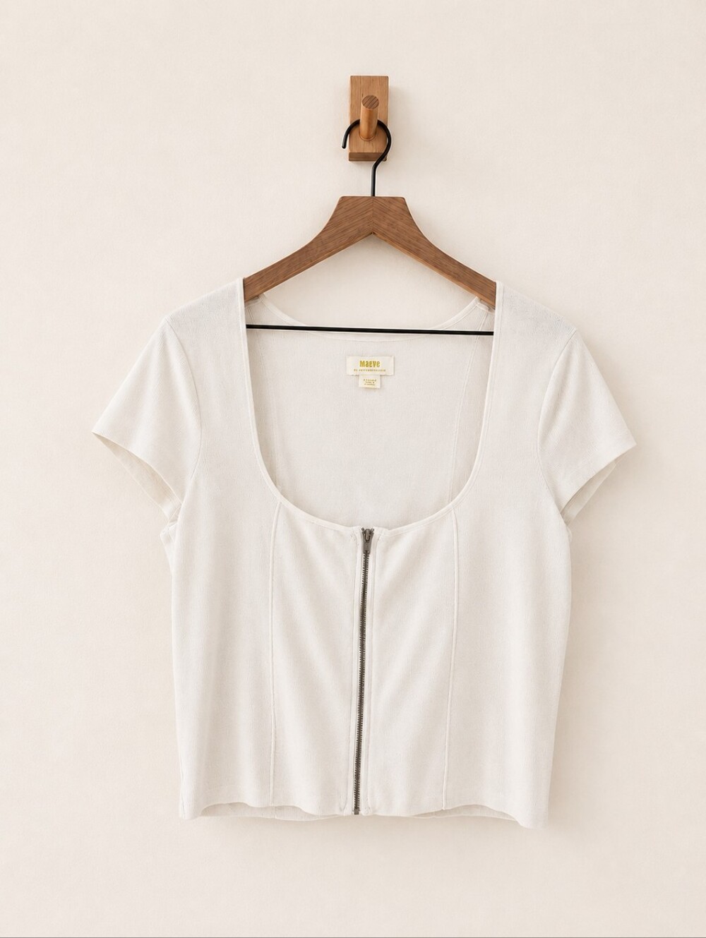 Maeve by Anthropologie White Rib Knit Zip Front Top – Women's XL